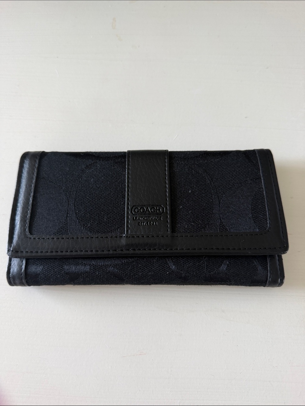 Coach Black Signature Trifold Card & Key Holder